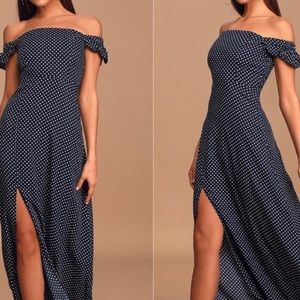 Lulus off shoulder, slit dress.